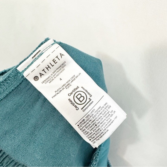 Athleta Playa Linen High Rise Pleated Wide Leg Pants in Borealis Blue - Picture 12 of 13